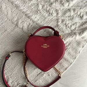 Coach Heart-Shaped Crossbody Bag in Red with Gold Accents